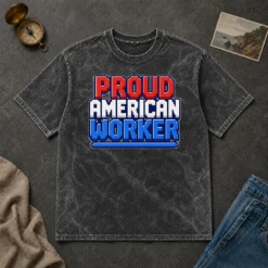 Funny Awesome Labour Day Proud American Worker Pixel Washed T-Shirt