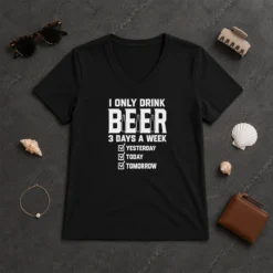 Good Nice Pretty I Only Drink Beer 3 Days A Week Yesterday Today Tomorrow V-Neck Shirt