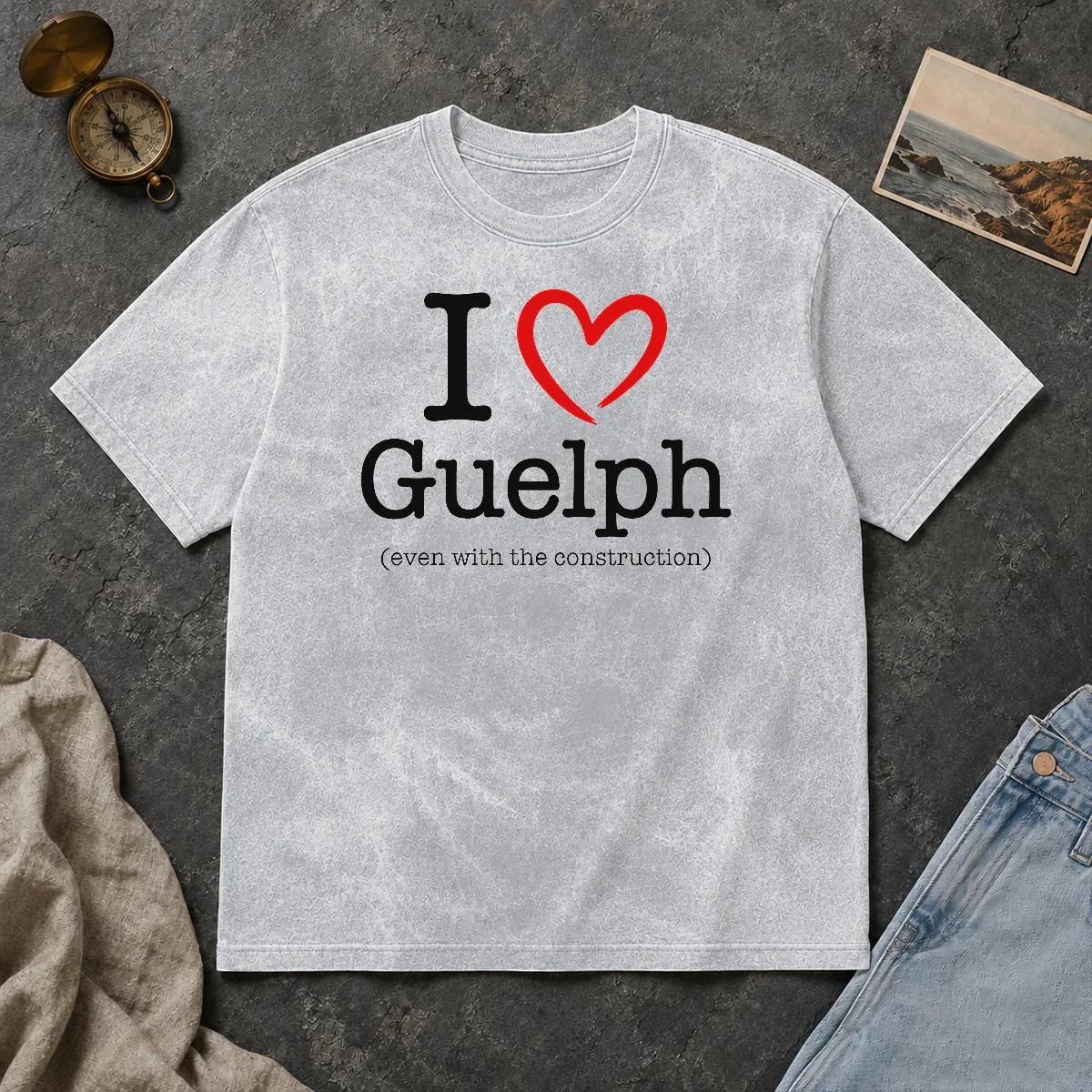 Happy Hot I Love Guelph Even With Construction Washed T Shirt Happy Hot I Love Guelph Even With Construction Washed T-Shirt
