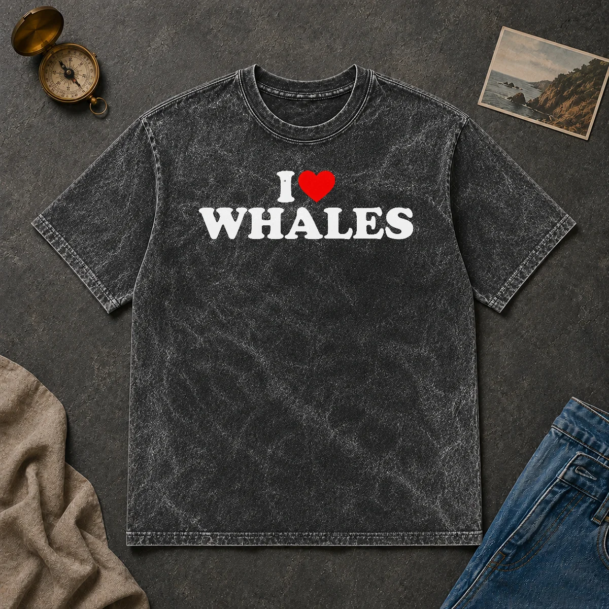 Happy Nice I Love Whales Washed T Shirt Happy Nice I Love Whales Washed T-Shirt