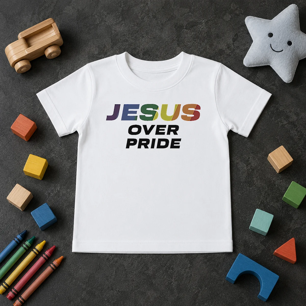 Hot Awesome Jesus Over Pride Kids T Shirt Hot Awesome Jesus Over Pride Kids T-Shirt