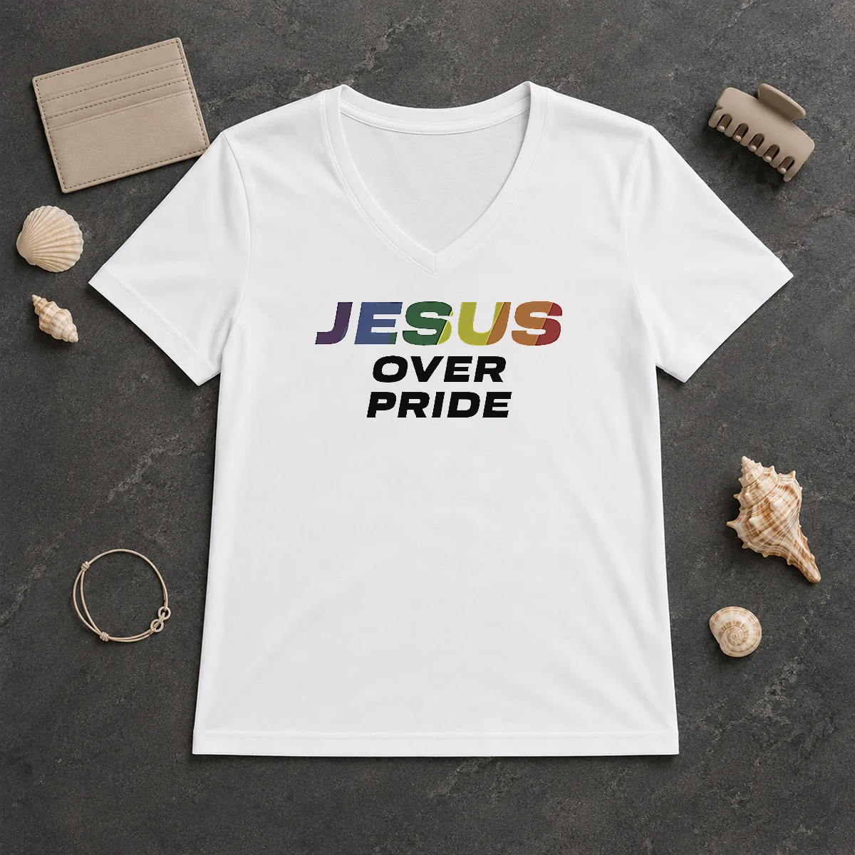 Hot Awesome Jesus Over Pride V-Neck Shirt Hot Awesome Jesus Over Pride V-Neck Shirt