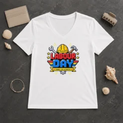 Hot Awesome Labour Day Pixel Art Thank You Workers Hard Hat V-Neck Shirt