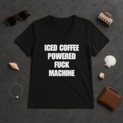 Hot Funny Iced Coffee Fuck Powered Machine V-Neck Shirt