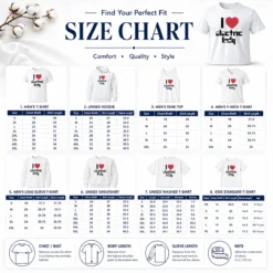 Size chart for Hot Nice I Love Electric Lady Jimi Hendrix Rock Music with measurements in inches and cm to help choose the right fit