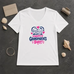 Hot Premium Happy Grandparents Day Grunge Paint Splatter Heart V-Neck Shirt