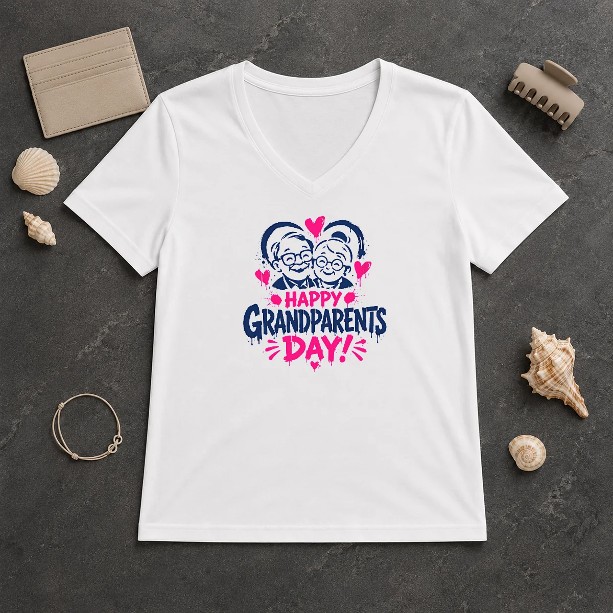 Hot Premium Happy Grandparents Day Grunge V-Neck Shirt Hot Premium Happy Grandparents Day Grunge V-Neck Shirt