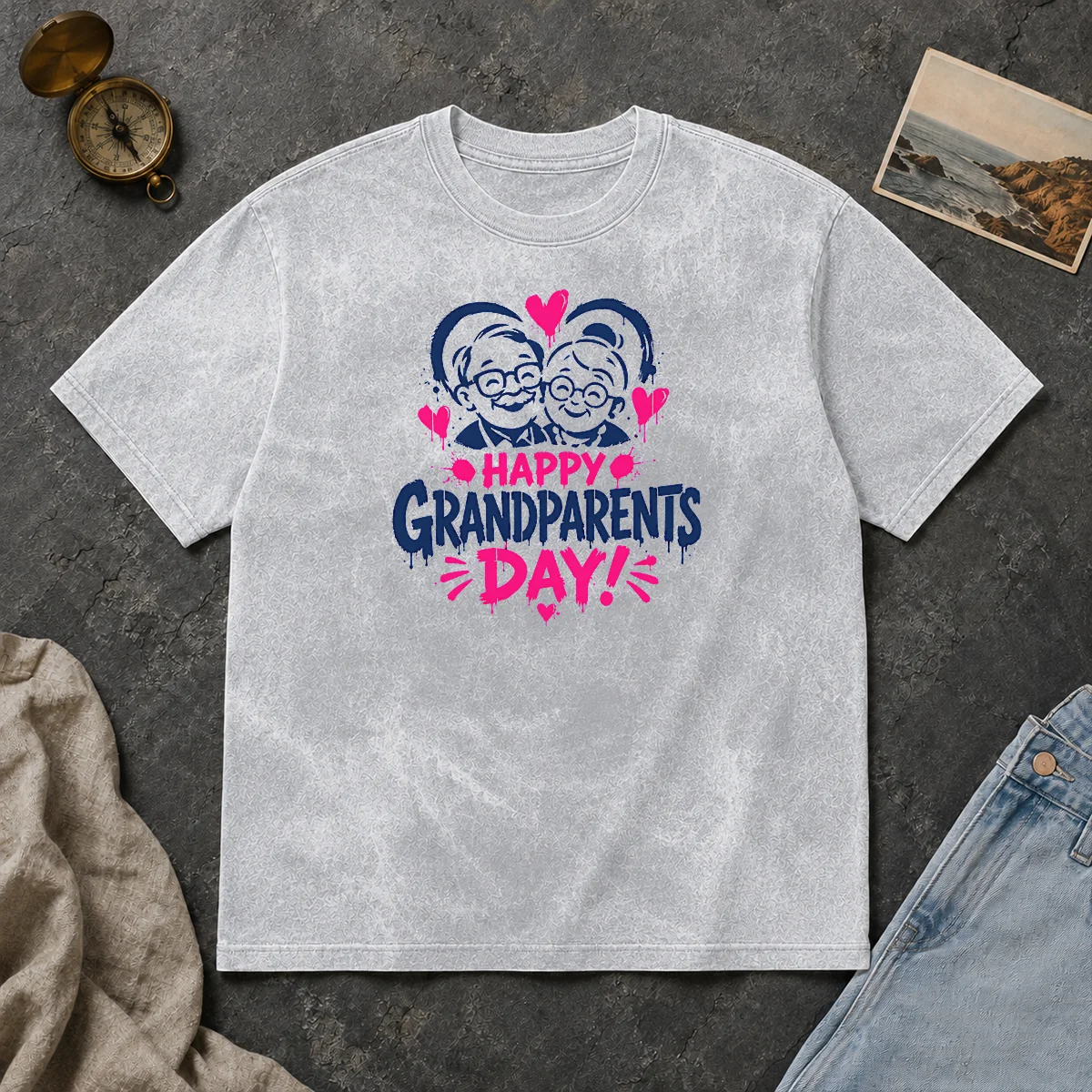 Hot Premium Happy Grandparents Day Grunge Paint Splatter Heart Washed T Shirt Hot Premium Happy Grandparents Day Grunge Paint Splatter Heart Washed T-Shirt