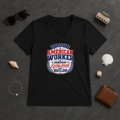 Nice Official Labour Day Proud American Worker Vector For Holiday Gi V-Neck Shirt