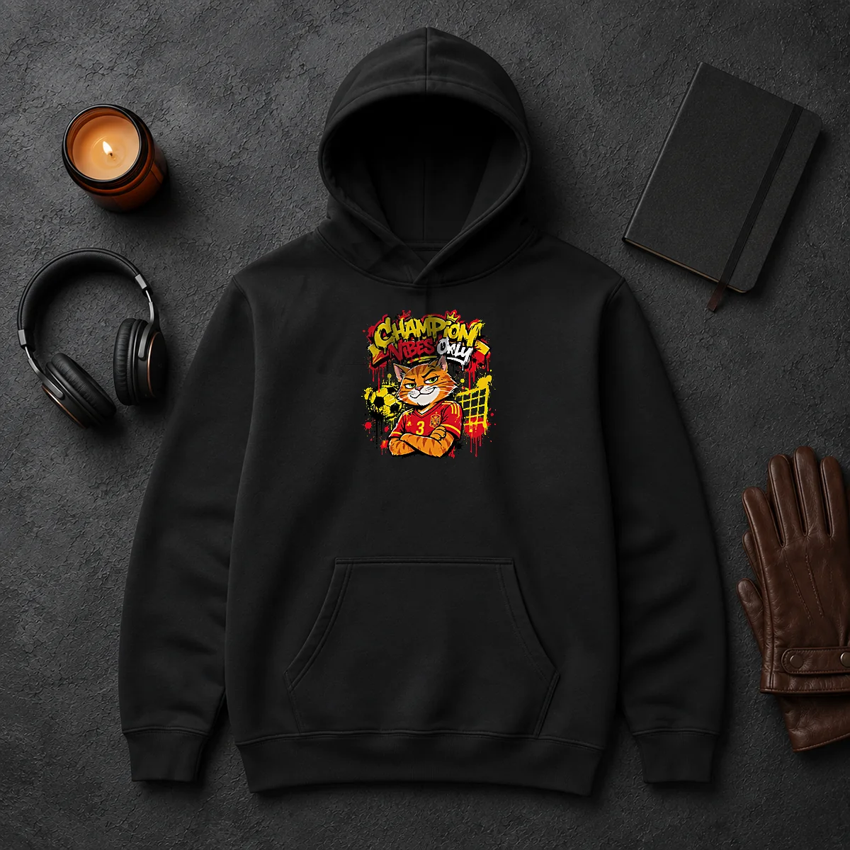 Nice Spanish Soccer Cat Champion Vibes Graffiti Hoodie Nice Spanish Soccer Cat Champion Vibes Graffiti Hoodie