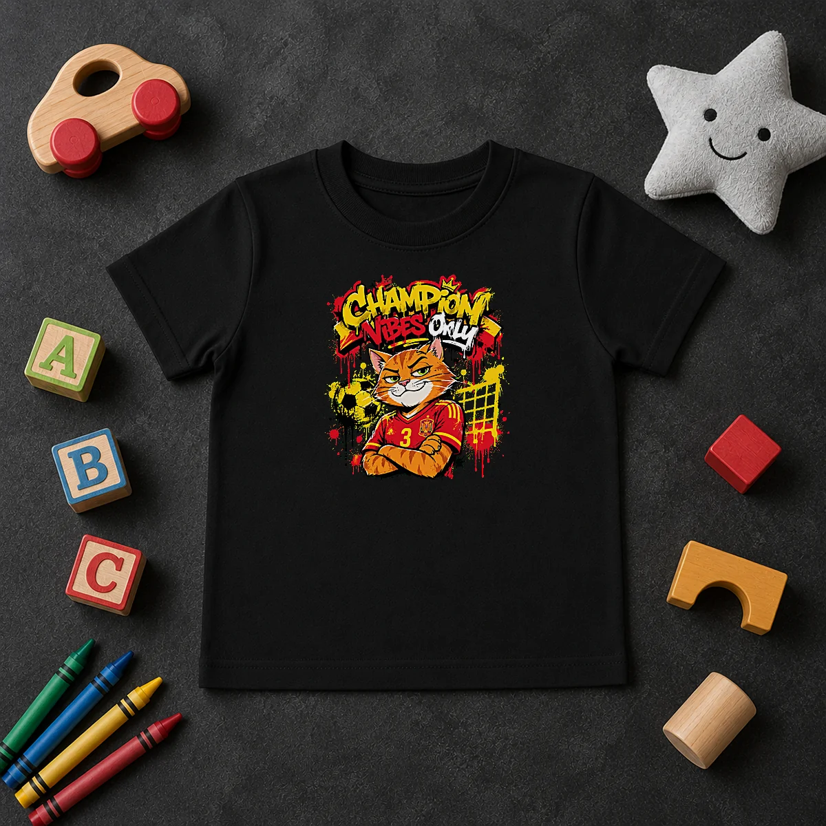 Nice Spanish Soccer Cat Champion Vibes Graffiti Kids T Shirt Nice Spanish Soccer Cat Champion Vibes Graffiti Kids T-Shirt