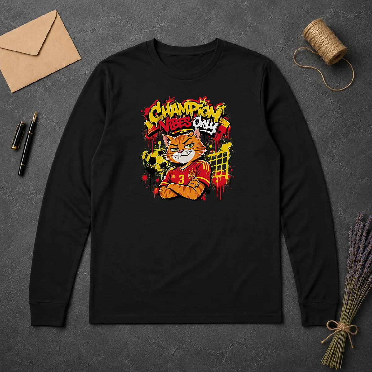 Nice Spanish Soccer Cat Champion Vibes Graffiti Long Sleeve Shirt Nice Spanish Soccer Cat Champion Vibes Graffiti Long Sleeve Shirt