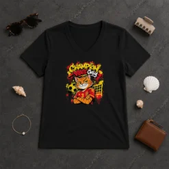 Nice Spanish Soccer Cat Champion Vibes Graffiti V-Neck Shirt
