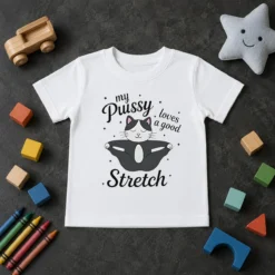 Official Premium My Pussy Loves A Good Stretch Cat Kids T-Shirt