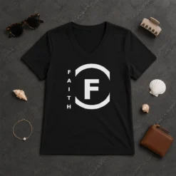 Perfect Awesome Faith F Logo Minimalist V-Neck Shirt