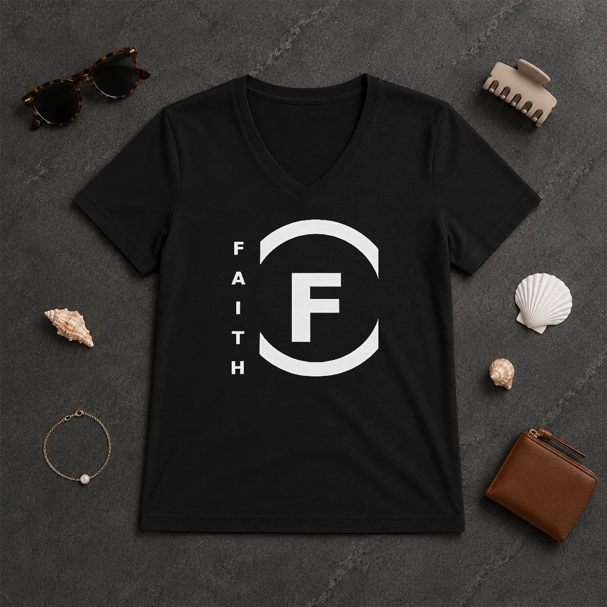 Perfect Awesome Faith F Logo Minimalist V-Neck Shirt Perfect Awesome Faith F Logo Minimalist V-Neck Shirt