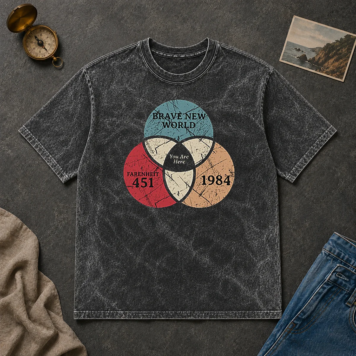 Pretty Awesome Dystopia Venn You Are Here Geek Washed T Shirt Pretty Awesome Dystopia Venn You Are Here Geek Washed T-Shirt