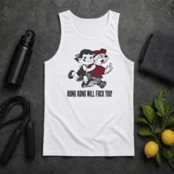 Pretty Top Hong Kong Will Fuck You Cartoon Middle Finger Tank Top