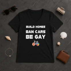 Top Build Homes Ban Cars Be Gay Bicycle Pride V-Neck Shirt