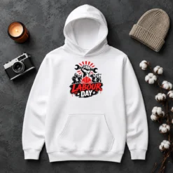 Top Official Labour Day Workers Silhouette Fist Wrench Grunge Hoodie