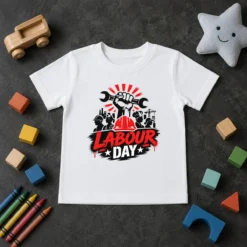 Top Official Labour Day Workers Silhouette Fist Wrench Grunge Kids T-Shirt